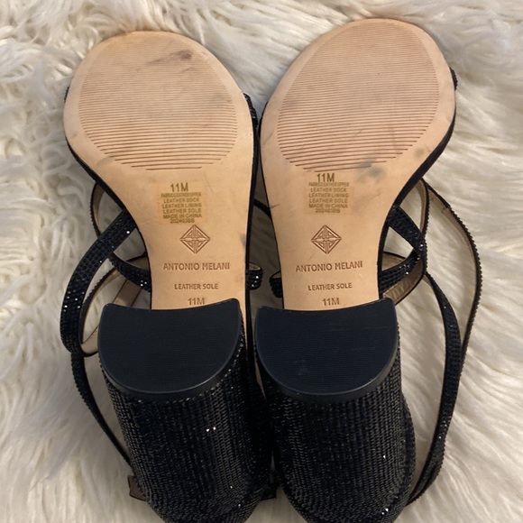 ANTONIO MELANI SANDALS SIZE 11 BNWOT LEATHER SOLE COLOR BLACK HEEL 4” STABLE - Picture 8 of 16